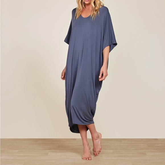 BAREFOOT DREAMS Luxe Milk Jersey Caftan Gown One Size Petite Graphite Lounger - Picture 1 of 13
